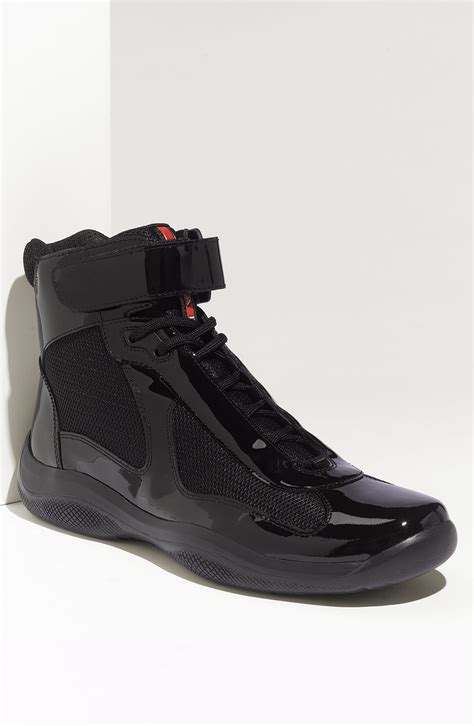 prada americas cup leather sneaker black|high top Prada America's Cup.